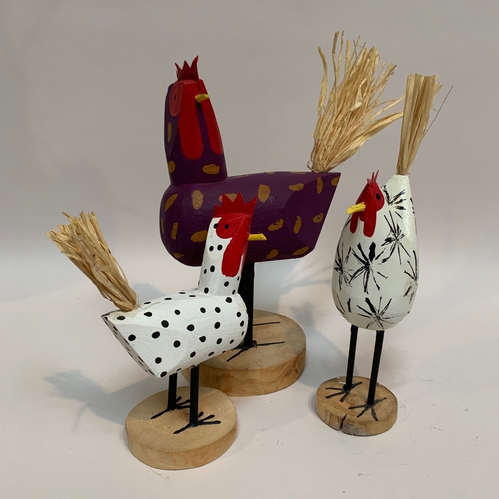 Vintage Signed Doreen Herbert Navajo Wood Painted Chickens (3)